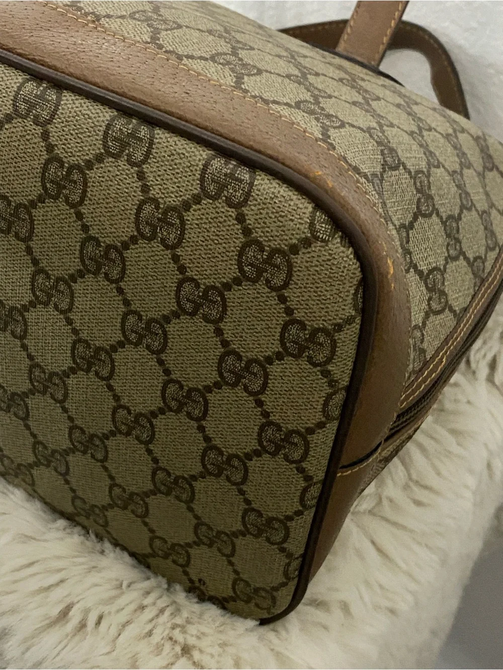 Gucci Tan & Beige GG Canvas Satchel with Gold Hardware